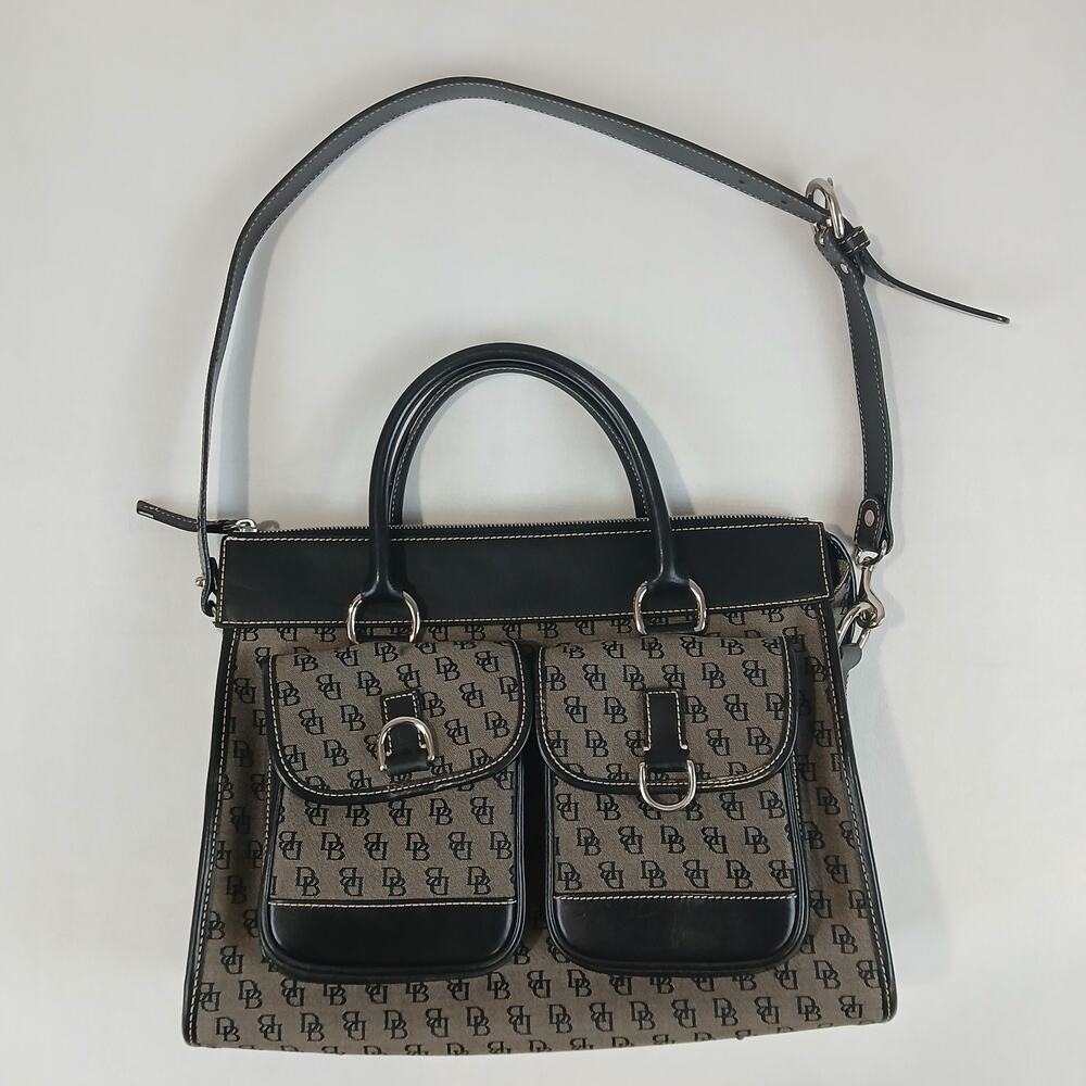 Dooney & Bourke Satchel Bag Womens Gray Black Signature Jacquard Leather EUC - Picture 1 of 15
